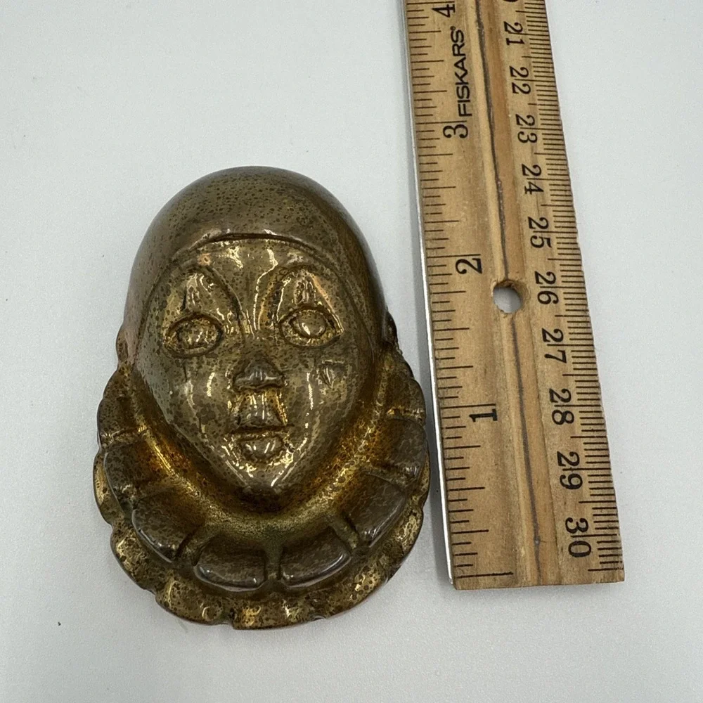 Vintage Brass Harlequin Mime/Jester/Clown Face Wall Hanging Mask